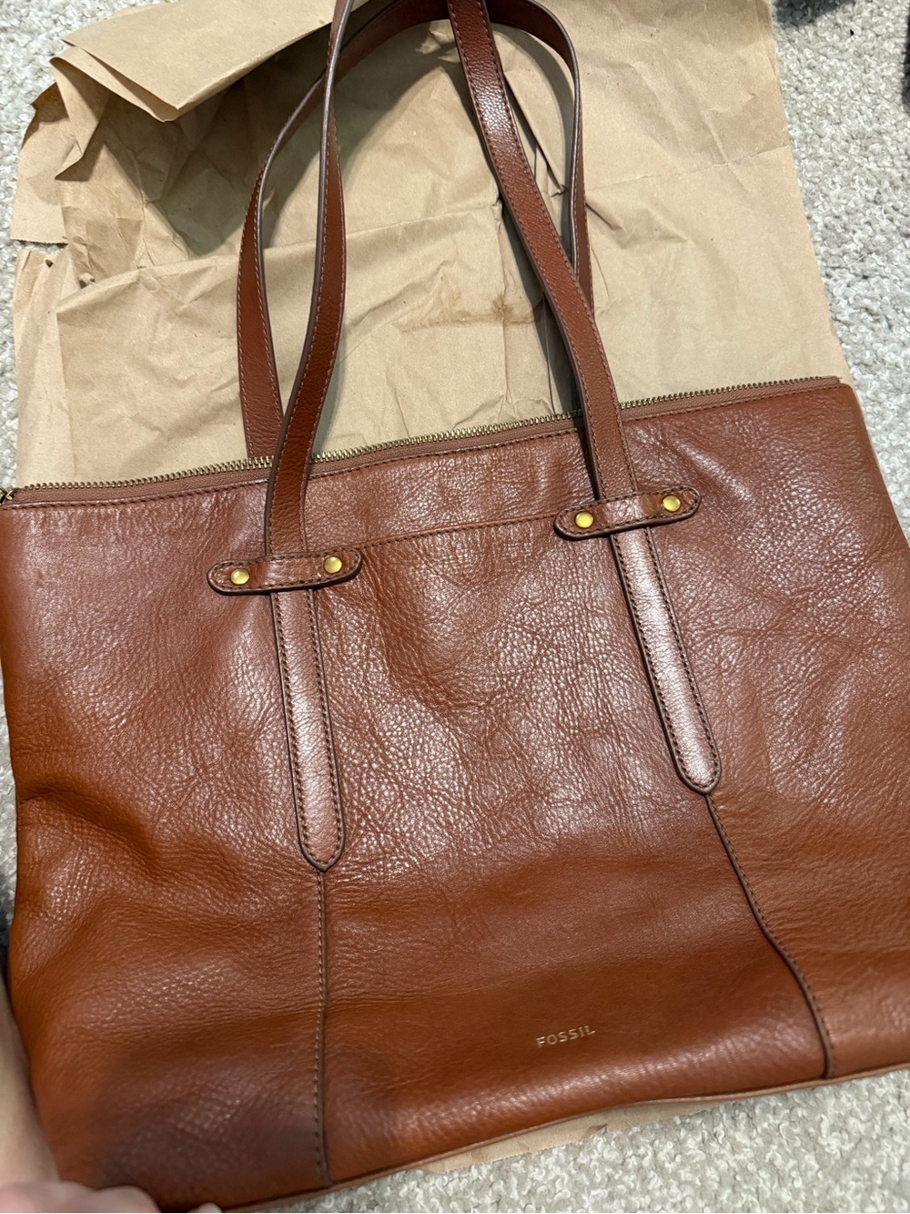 Fossil Leather Tote in Warm Chestnut Brown - Picture 1 of 6